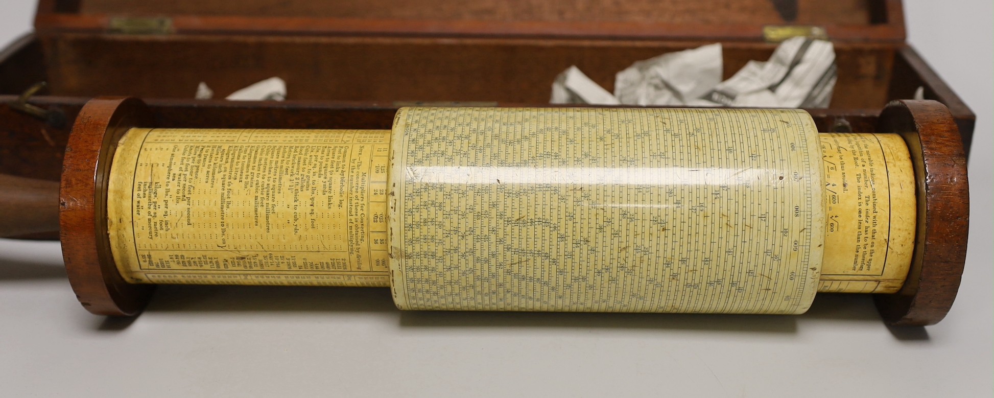 A Fuller's helical slide-rule calculator, made by Stanley, London, in original box
